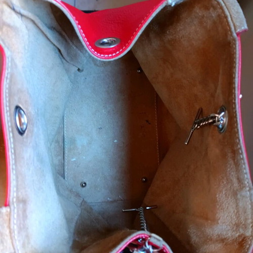 Red leather shoulder bag used with detachable wallet