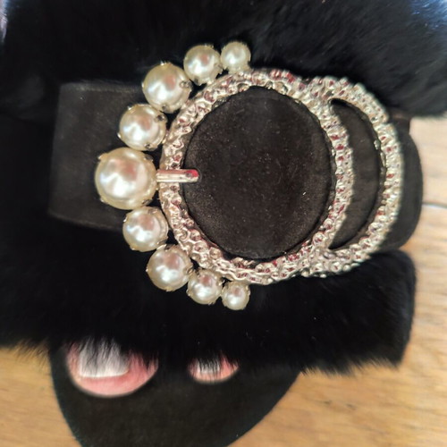Leather mule with fur and buckle, like new, size 39