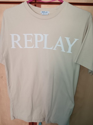 Replay T shirt μπεζ small σαν καινούργιο με λευκό λογότυπο