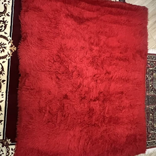 Wool flokati rug used, red 1.90x2.40 meters