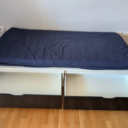 Bed frame with 2 storage boxes, like new