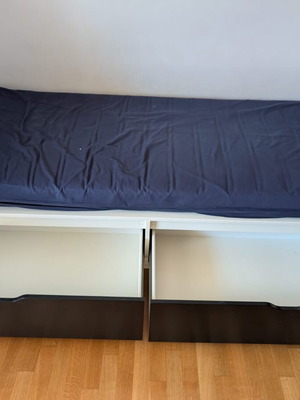 Bed frame with 2 storage boxes, like new