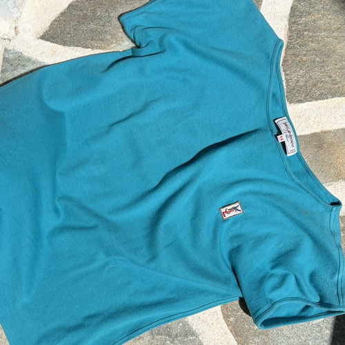 Yves Saint Laurent YSL vintage cotton top like new, teal turquoise