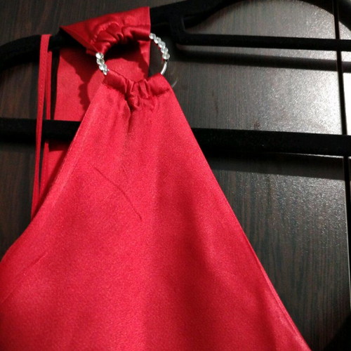 Lussile women's evening dress like new, red satin, formal