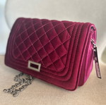 Migato velvet shoulder bag burgundy with silver and black chain new