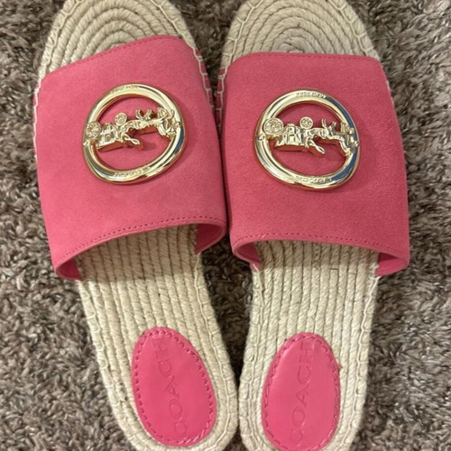 Coach women's slippers like new, pink suede with gold accents, size 37