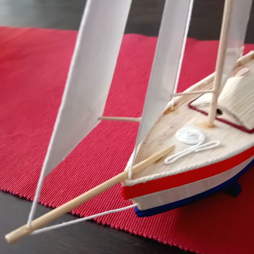 Wooden handmade boat new with Greek flag and miniature details