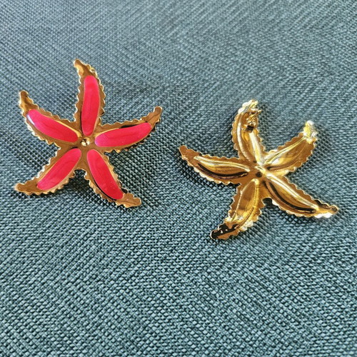 Starfish earrings new, stainless steel, red and gold