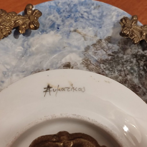 Andreas Zymatikas handpainted porcelain decorative plates, pair