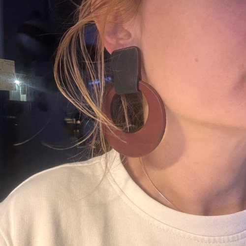 Handmade wood and leather statement mono-earring like new