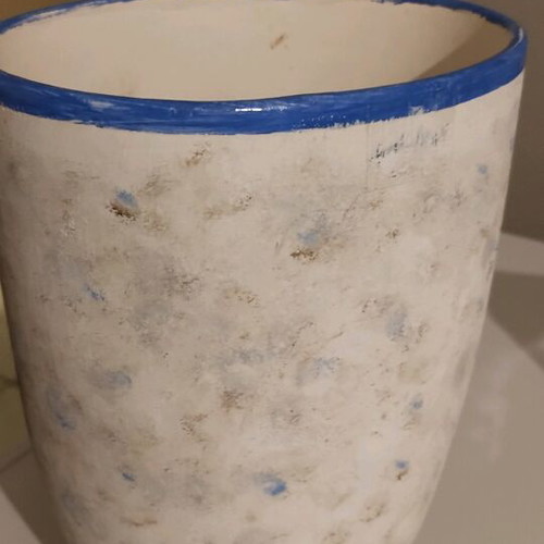 White IKEA vase painted with decoupage 20cm height