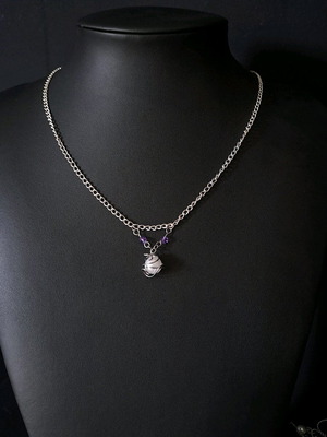 Necklace with white acrylic pearl and purple crystals like new