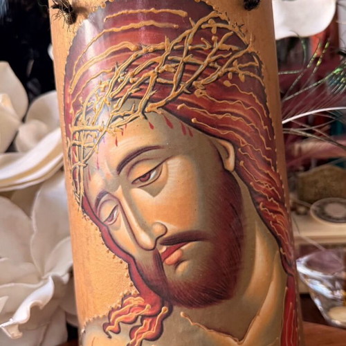 Ceramic tile image of Jesus with gold details, 28x17 cm