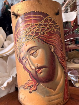 Ceramic tile image of Jesus with gold details, 28x17 cm