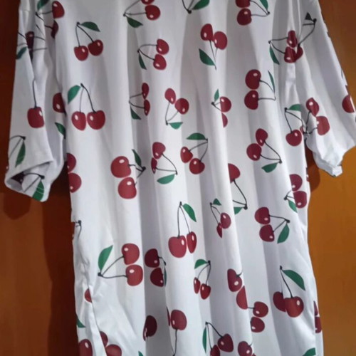 Shein cherry print T-shirt, white and red, XXL