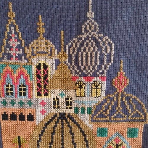 Hand Embroidered Church like new, unframed tapestry