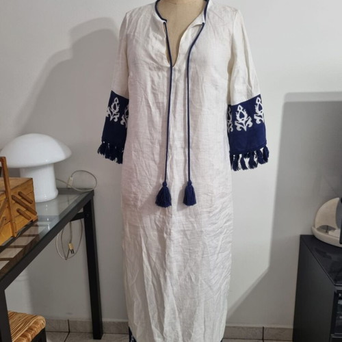Linen dress Aggel Knitwear used, size S, knitted trim with tassels