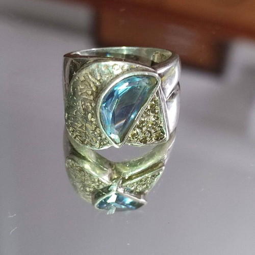 Vintage Handmade Silver 925 Ring Large with Blue Stone used