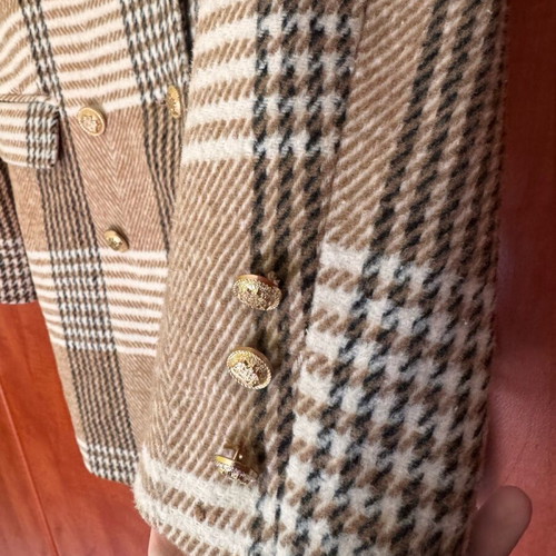 Attentif Paris plaid coat like new, size 36, beige and brown
