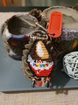 Handmade macrame keychain in Kinder surprise design made to order
