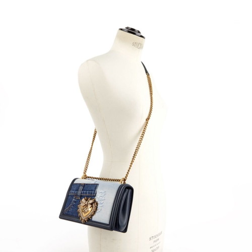 Dolce & Gabbana Blue Denim Patchwork Devotion Shoulder Bag like new