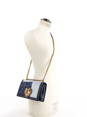 Dolce & Gabbana Blue Denim Patchwork Devotion Shoulder Bag like new