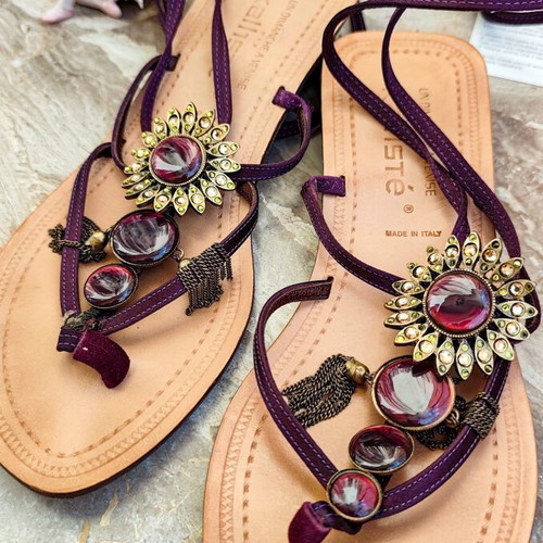 Kalliste leather sandals used, Grecian style with Swarovski stones