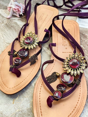 Kalliste leather sandals used, Grecian style with Swarovski stones