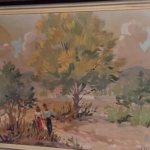 Antonis Kanas 'Agrotikon, Athens - Mesogeia' oil on wood painting