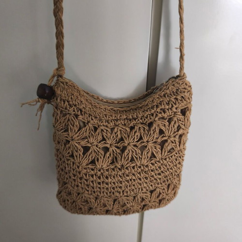 Woven straw bag like new with decorative beads crossbody