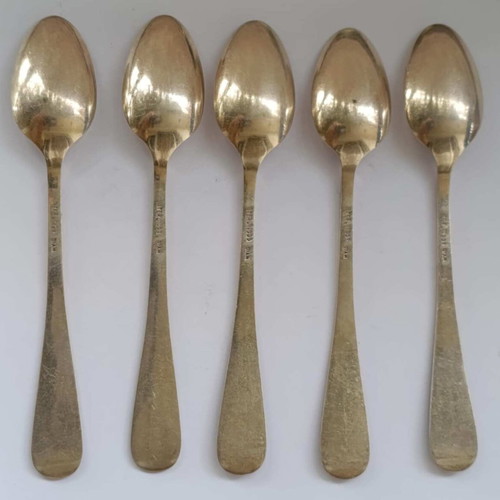 Silver 925 Tea Spoons Siam Set of 5 Used with Black Enamel Handles
