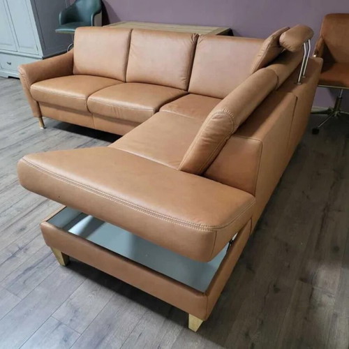 Light Brown Leather Corner Sofa Viola new with storage function