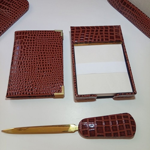 Luxury desk set in genuine leather, 6 pieces, croco print