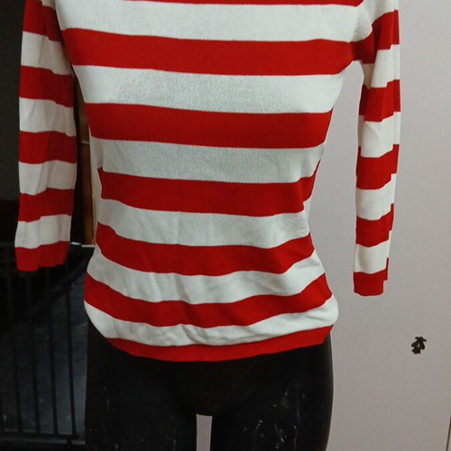 Summer blouse with crossover sleeve like new, white and red, size S