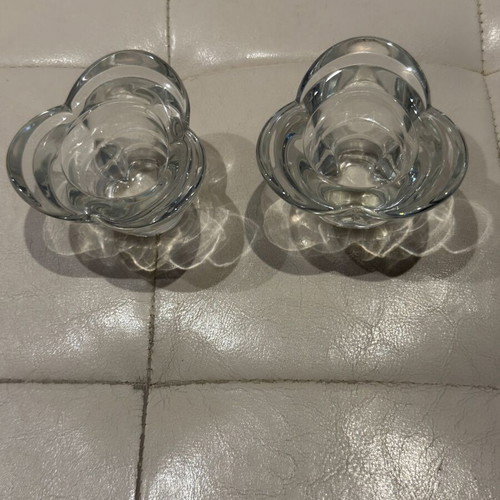 Vintage crystal tulip candleholders set of 2, made in Italy