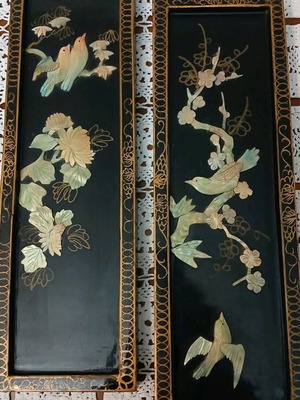 Ασιατικοί πίνακες vintage σαν καινούργιο, πακέτο δύο με σεντέφι