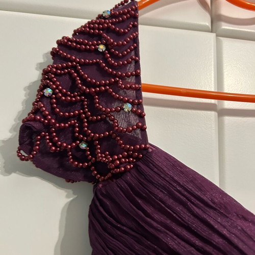 Maxi purple dress with embroidered sleeves like new, size S-M