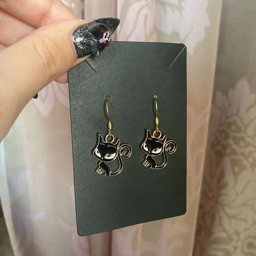 Cat earrings new, black and gold tone