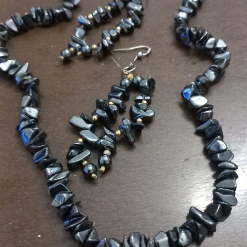 Hematite necklace and earrings set new, black and gray