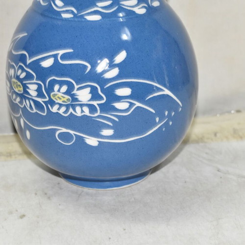 Handmade ceramic decorative jug like new, blue with floral design