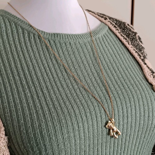 Steel necklace with 18K gold-tone bear pendant, handmade from scratch