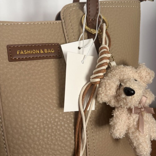 Beige Tote Handbag new with teddy bear charm