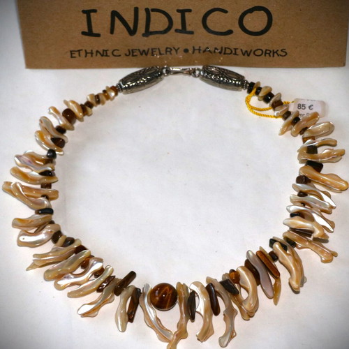Tigers Eye Necklace with Shells and Sterling Silver 925 new