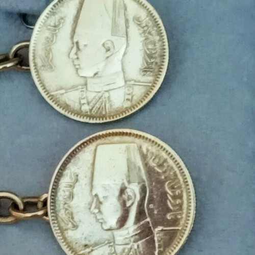 Cufflinks with Egyptian 2 Piastres 1937 Coin, silver 925, used