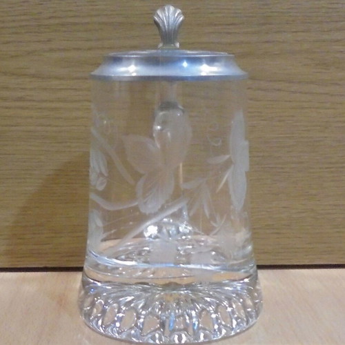 Fischer beer old rare promotional glass mug with metal lid used
