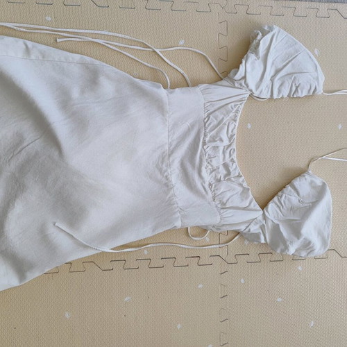 Zara dresses like new, blue satin with fruit print and puff sleeves, blue tie neck, white with lace-up back