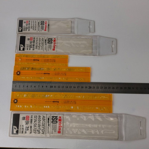 Rotring ISO DIN Technical Drawing Stencil Set used, 3 sizes