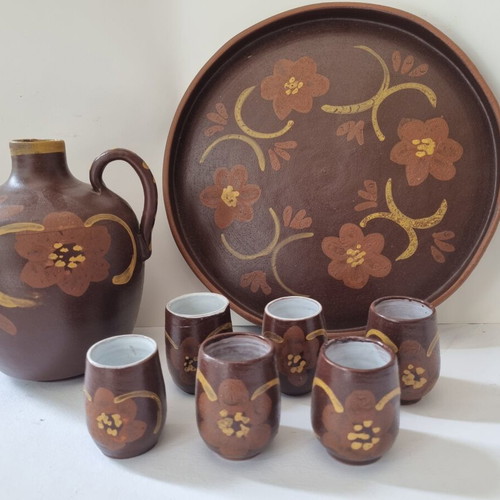 Folk Art Serving Set like new, hand-painted pottery