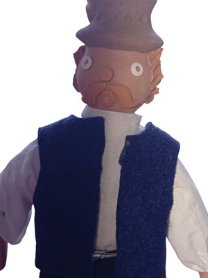 Handmade artistic doll used, elderly man with hat and vest