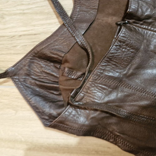 Leather dress used with small marks, size L, brown